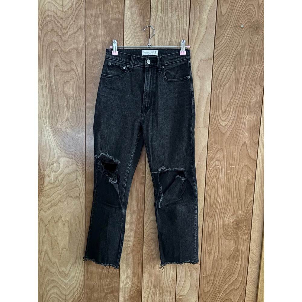Abercrombie & Fitch Ankle Straight‎ Ultra High Rise Distressed Black Jeans 25 0s